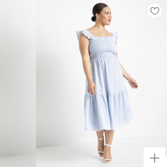 Eloquii Smocked Bodice Ruffle Day Dress Blue Size 14/16 - Picture 5 of 8